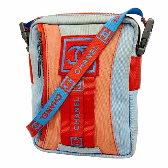 Chanel Shoulder Bag Sport Nylon Blue Red Women's - Picture 1 of 12